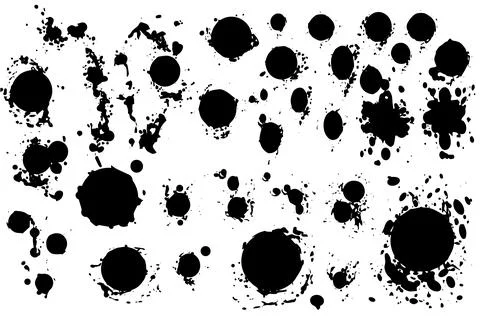 Vector set of ink splashes. Black inked splatter dirt stain splattered spray Stockillustratie