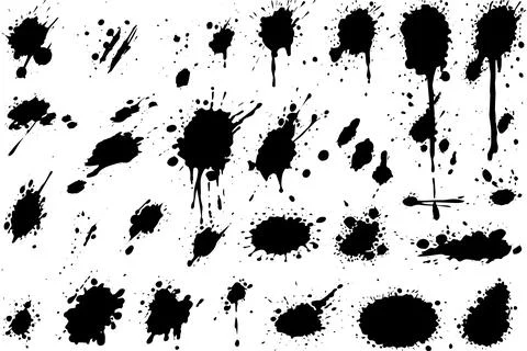 Vector set of ink splashes. Black inked splatter dirt stain splattered spray Stockillustratie