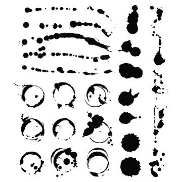 Vector set of ink splashes blots splatter collection grunge design element and Stock Illustration