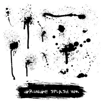 Vector set of ink splashes blots splatter collection grunge design element and Ilustración de archivo