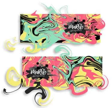 Vector set Ink texture watercolor hand drawn marbling illustration, abstract Stock Illustration