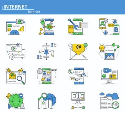 Vector set of Internet online services icons in thin line style. Cyber security Stock Illustration