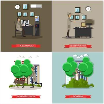 Vector set of investigation posters in flat style Stock Illustration