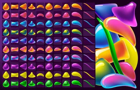 Vector set of irregular glossy jelly shapes and glass game assets Stock Illustration