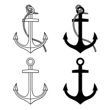 Vector set with isolated anchors. Black and white Stock Illustration