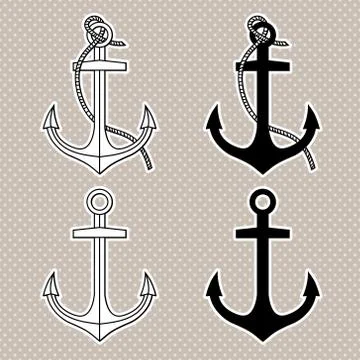 Vector set with isolated anchors. Black and white Stock Illustration