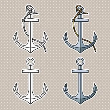 Vector set with isolated anchors. Black and white Stock Illustration