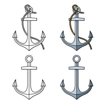 Vector set with isolated anchors. Black and white Stock Illustration