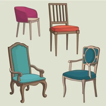 Vector set of isolated armchairs and chairs Stock Illustration