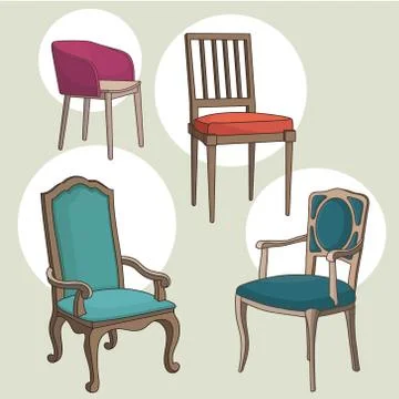 Vector set of isolated armchairs and chairs Stock Illustration