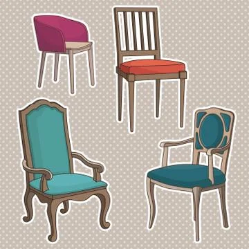 Vector set of isolated armchairs and chairs Stock Illustration