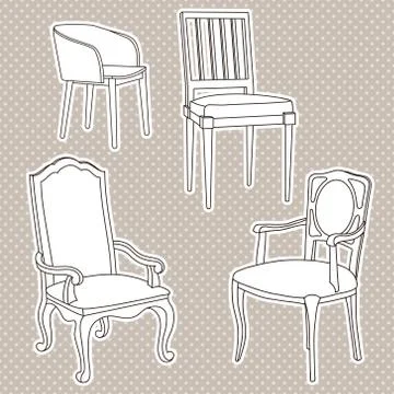 Vector set of isolated armchairs and chairs Illustrazione stock