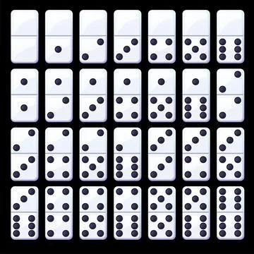 Vector set of isolated black and white classic dominoes. Stock Illustration
