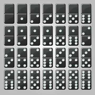 Vector set of isolated black classic dominoes for the game. Stock Illustration
