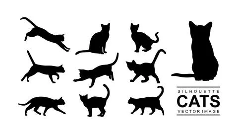 Vector set of isolated cat silhouette Stock Illustration