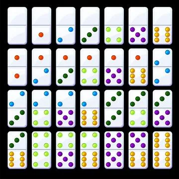 Vector set of isolated colored classic dominoes. Stock Illustration