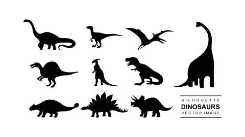 Vector set of isolated dinosaur silhouette Stock Illustration