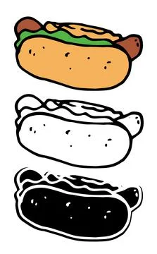 Vector set of isolated elements of street fast food HOT dog. Hot dog hand drawn Stock Illustration