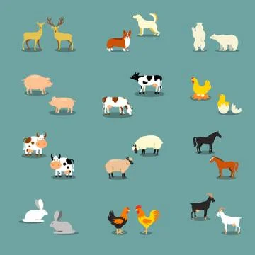 Vector Set of isolated Farm Animals Stock Illustration