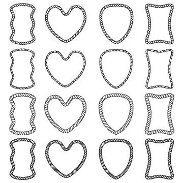 Vector set of isolated frames of thick and thin twisted rope Stockillustratie