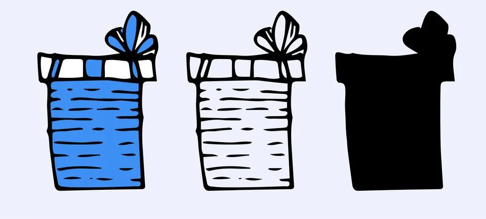 Vector set of isolated gift box elements in blue packaging with a pattern of Stock Illustration