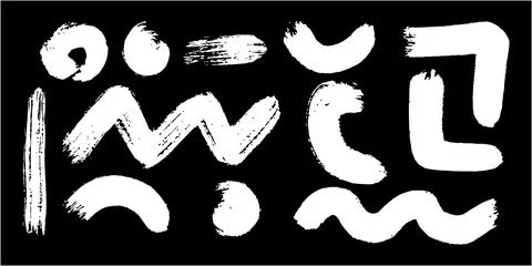 Vector set of isolated grunge brush shapes in white, including triangle, circle イラスト素材