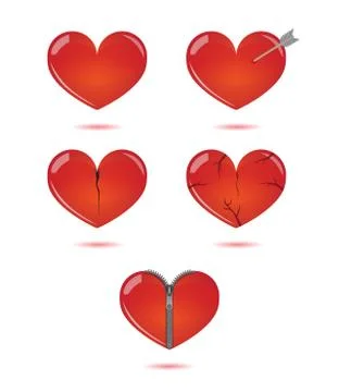 Vector set of isolated hearts on white background Stock Illustration