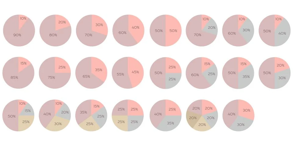 Vector set of isolated pink, purple, blue, brown circle diagrams Stock Illustration