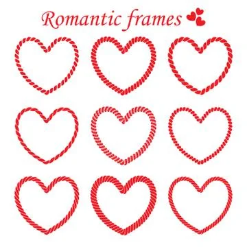 Vector set of isolated romantic frames of twisted rope. Collection of frames Stock Illustration