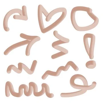 Vector set of isolated simple shape 3D spirals ,arrows, semicircles,zigzags a Stock Illustration