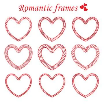 Vector set of isolated twisted rope frames heart shaped for Valentine's day Stock Illustration
