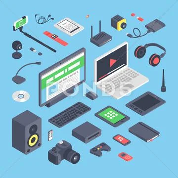 Vector set of isometric computer devices icons Stock Illustration