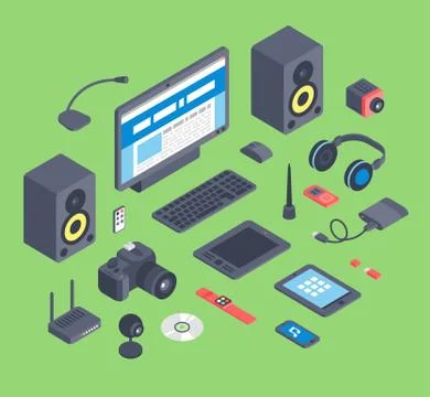 Vector set of isometric computer devices icons Stock Illustration