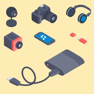 Vector set of isometric computer devices icons wireless technologies mobile Stockillustratie