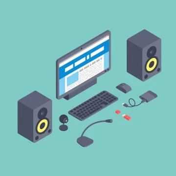 Vector set of isometric computer devices icons wireless technologies mobile Stockillustratie