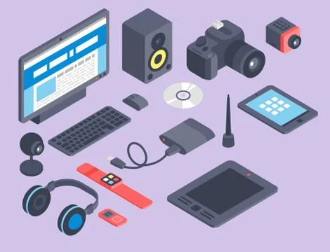 Vector set of isometric computer devices icons wireless technologies mobile Stock Illustration