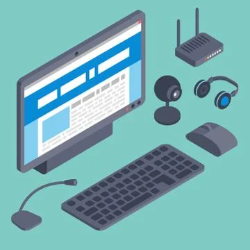 Vector set of isometric computer devices icons wireless technologies mobile 库存插图