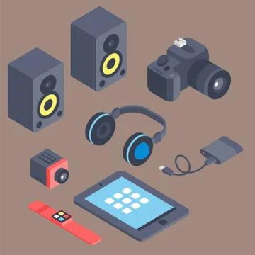 Vector set of isometric computer devices icons wireless technologies mobile Illustrazione stock