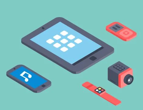 Vector set of isometric computer devices icons wireless technologies mobile Stockillustratie