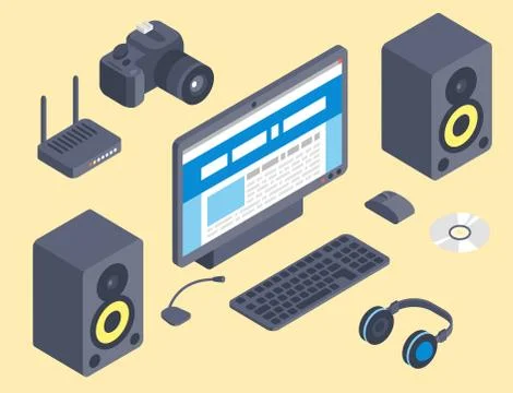 Vector set of isometric computer devices icons wireless technologies mobile Stockillustratie