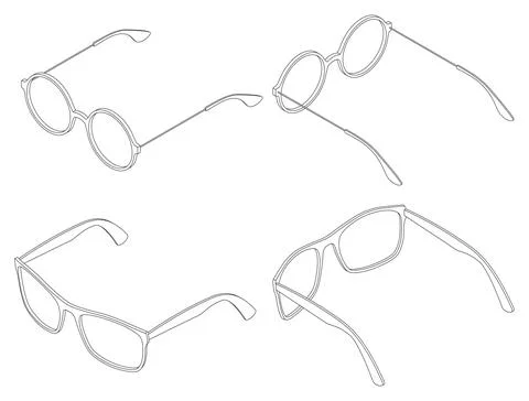 Vector set of isometric eye glasses oculars round and square Stock Illustration