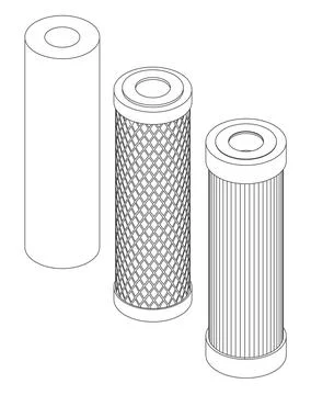 Vector set of isometric line art water filter cartridge 스톡 일러스트