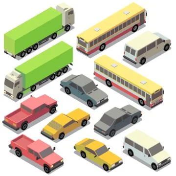 Vector set of isometric urban transportation, cars Stockillustratie