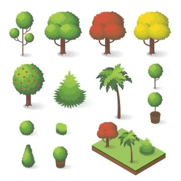Vector set of isometric various trees Stock Illustration