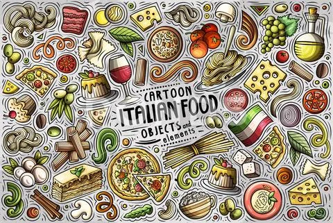 Vector set of Italian food theme items, objects and symbols Stock Illustration