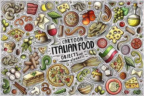Vector set of Italian food theme items, objects and symbols Stock Illustration