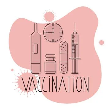 Vector set of items for vaccination. Stock Illustration