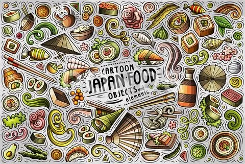 Vector set of Japan food theme items, objects and symbols Stock Illustration