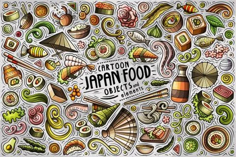 Vector set of Japan food theme items, objects and symbols Stock Illustration