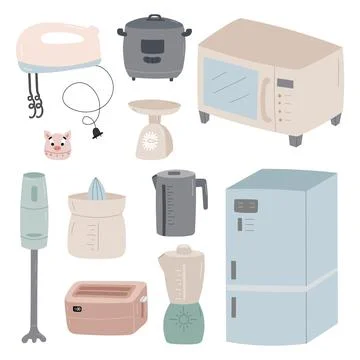 Vector set of kitchen electrical appliances. Stock Illustration